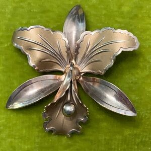 Vintage Rose Gold Vermeil Orchid Flower Brooch